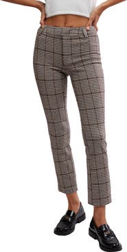 Free People Molly Houndstooth Plaid Slim Fit Pants