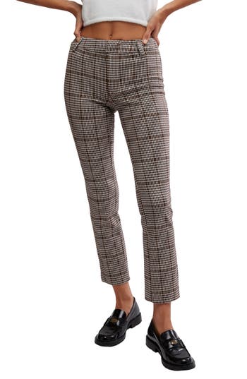 Free People Molly Houndstooth Plaid Slim Fit Pants In Neutral Combo