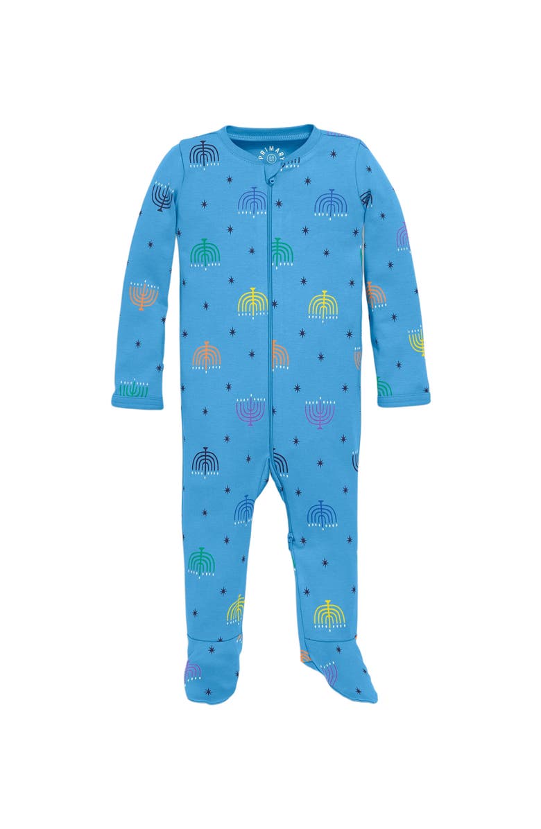 Primary Baby Organic Zip Footie In Rainbow Menorahs, Main, color, 