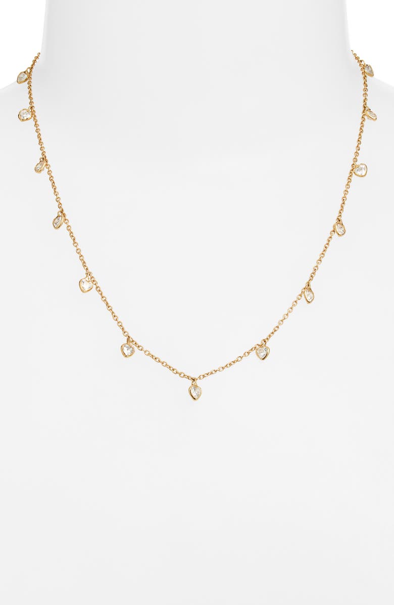 Child of Wild Valentina 24K Gold Vermeil & Cubic Zircoina Heart Station Necklace, Alternate, color, Gold