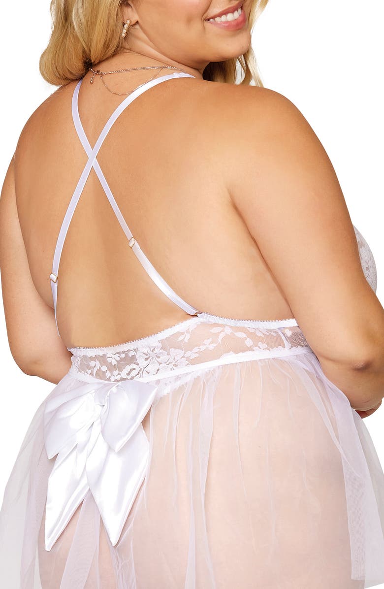 Dreamgirl Lace Teddy with Removable Mesh Skirt, Alternate, color, 