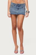 EDIKTED Avielle Studded Raw Hem Denim Miniskirt