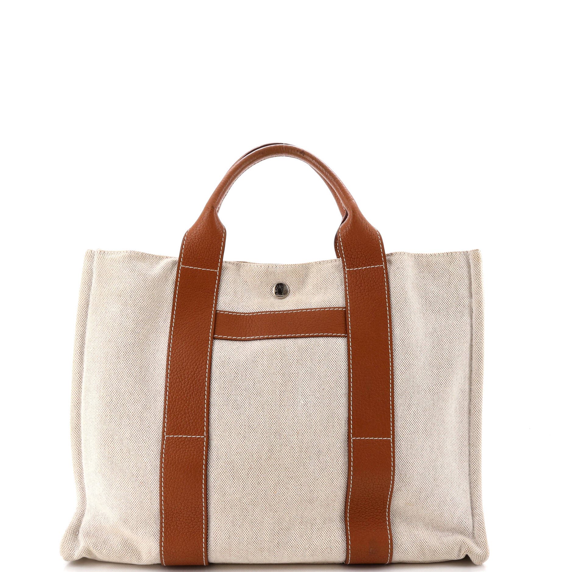 Pre-Owned Hermes Sac Harnais Tote Toile and Leather MM, Alternate, color, Ecru