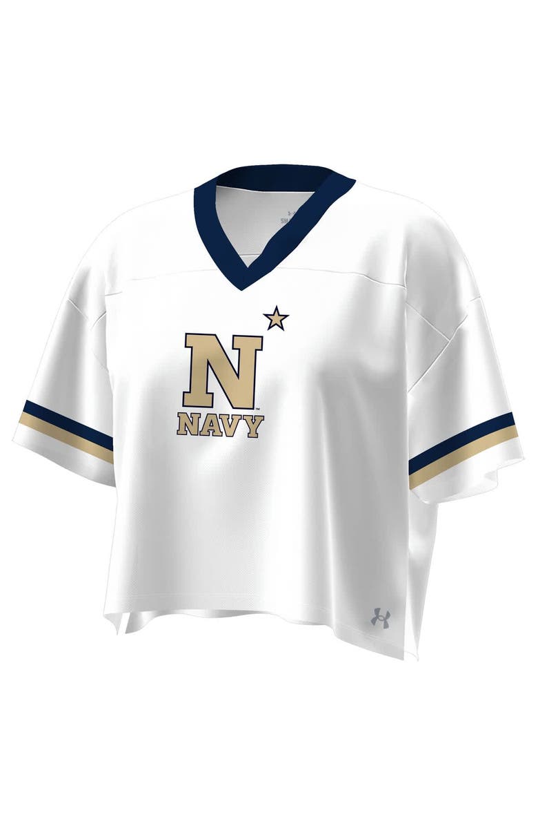 Under Armour Women's Under Armour White Navy Midshipmen Fashion Jersey Boxy Cropped V-Neck T-Shirt, Alternate, color, White