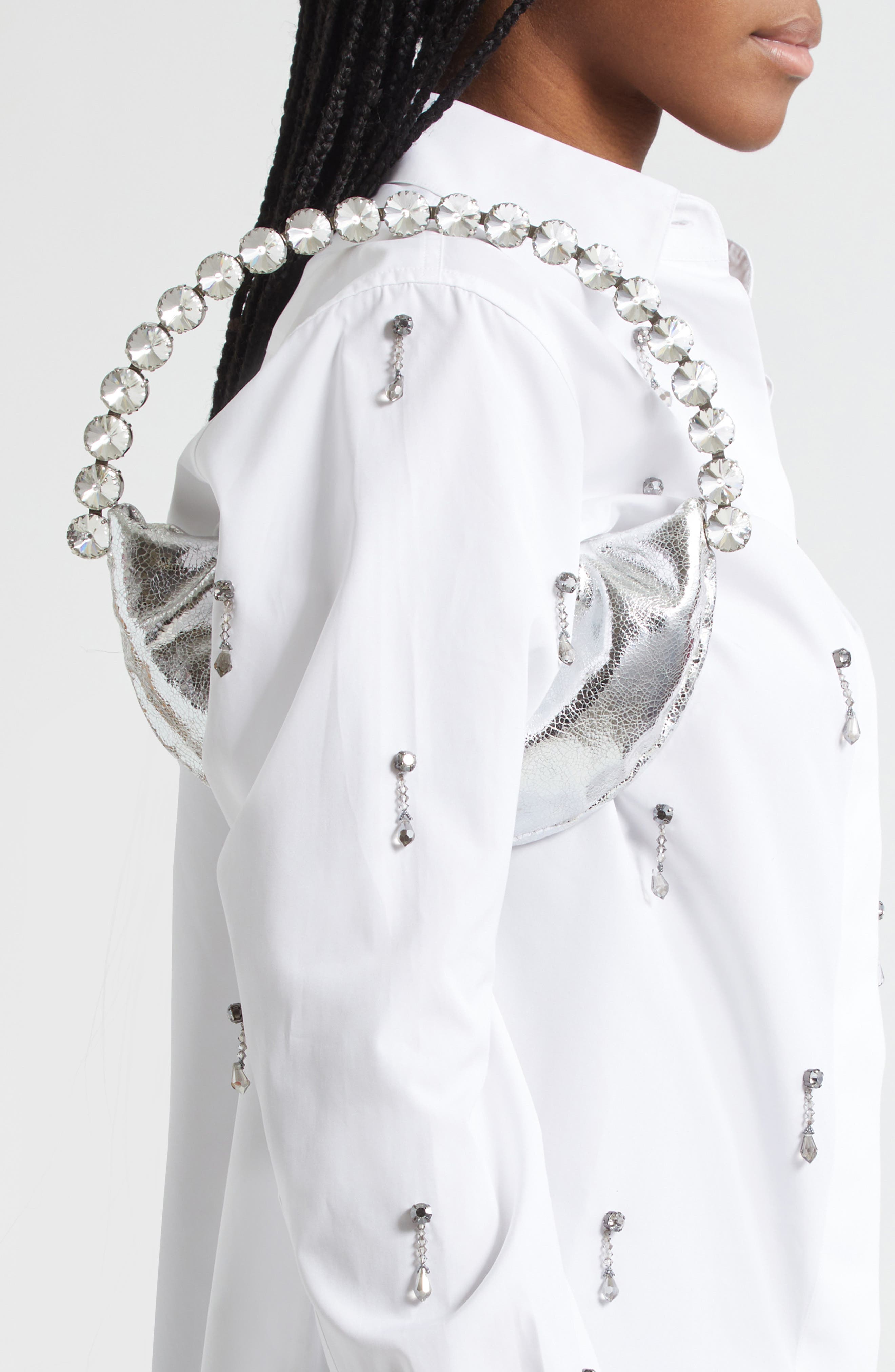 L’alingi Moon Crackled Metallic Leather Pouch, Alternate, color, Silver