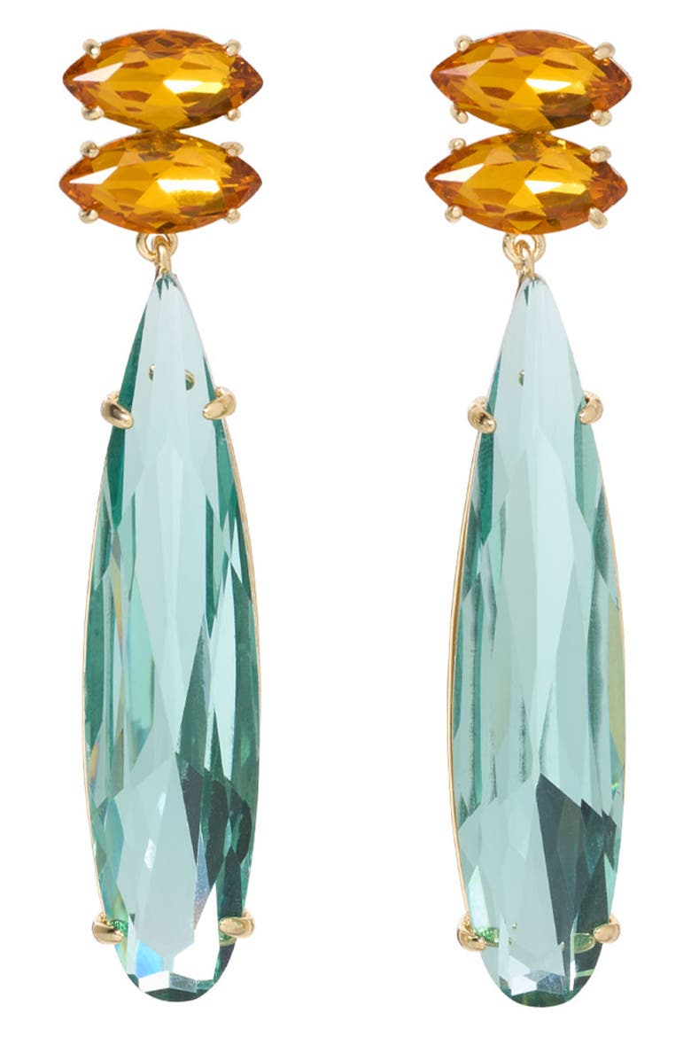 Icicle Glass Drop Earrings, Main, color, TOPAZ/ LIGHT AZORE