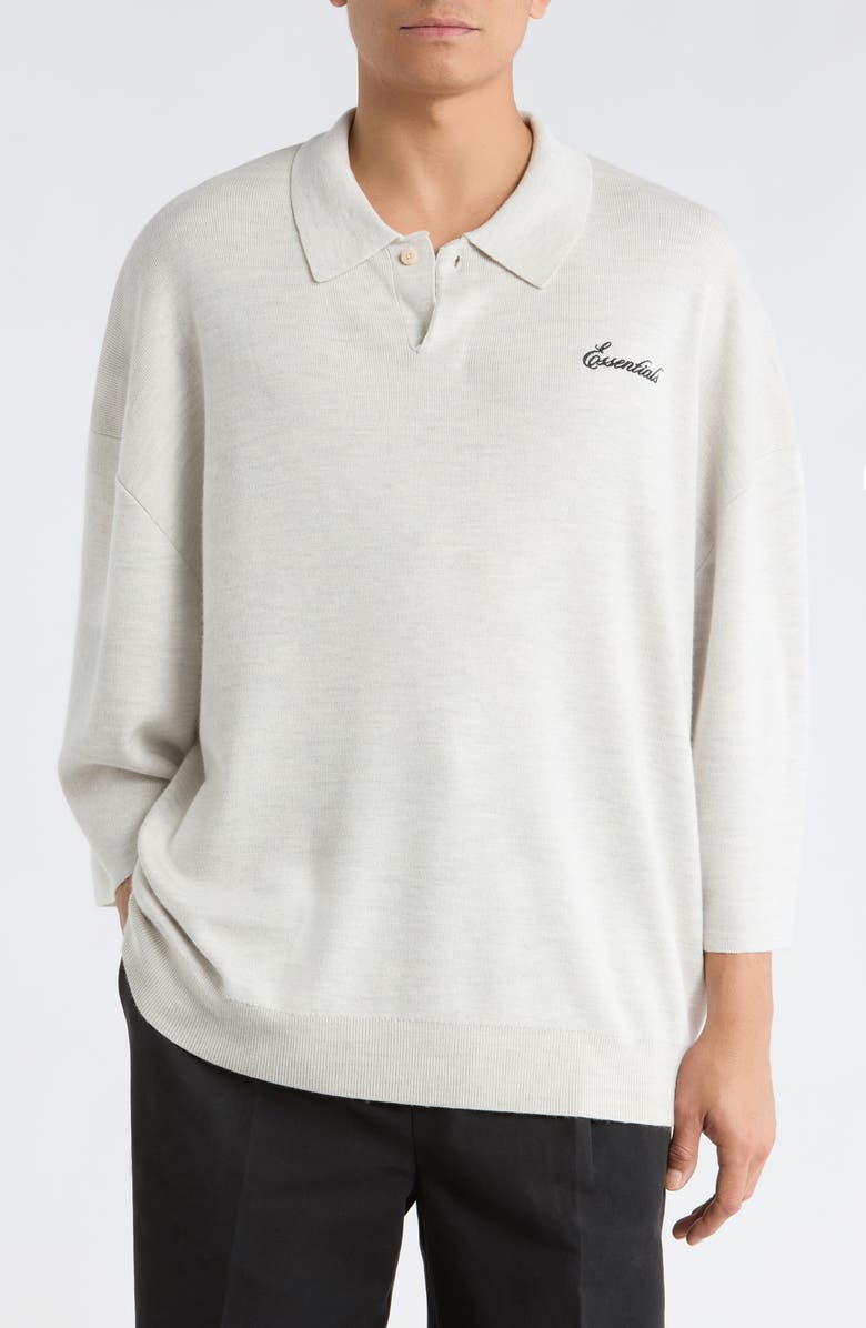 Fear of God Essentials Signature Wool Polo Sweater, Main, color, Heather Oatmeal