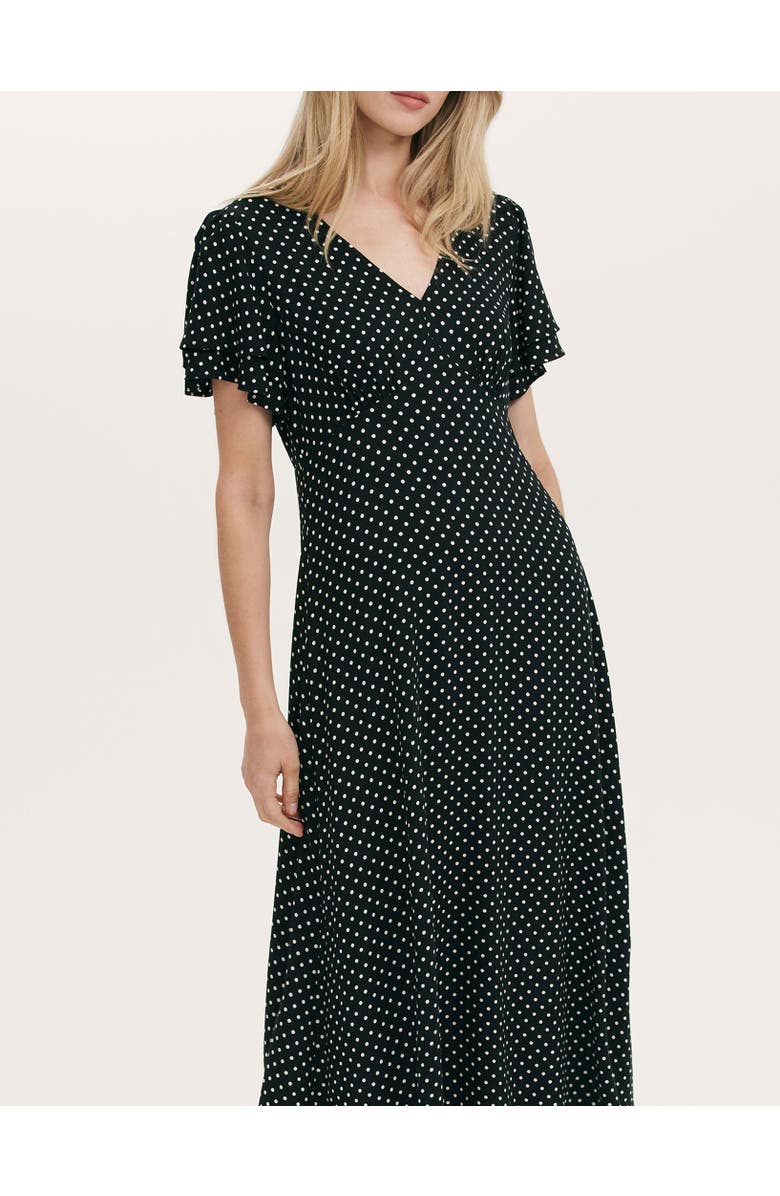 Finery London Saskia Polka Dot Midi Tea Dress, Alternate, color, Black Spot