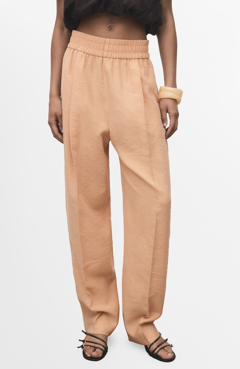 MANGO Elastic Waist Lyocell Blend Pants, Main, color, Nude