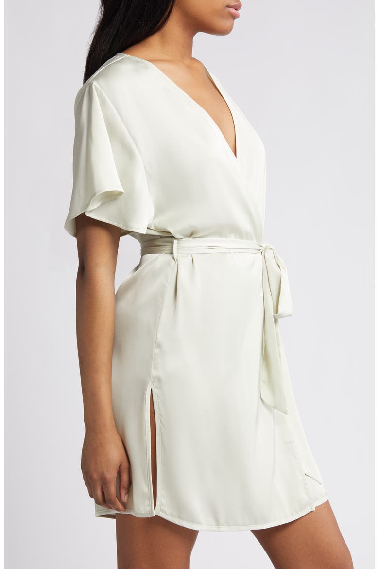 Tie Waist Short Satin Robe, Alternate, color, GREEN SHADE
