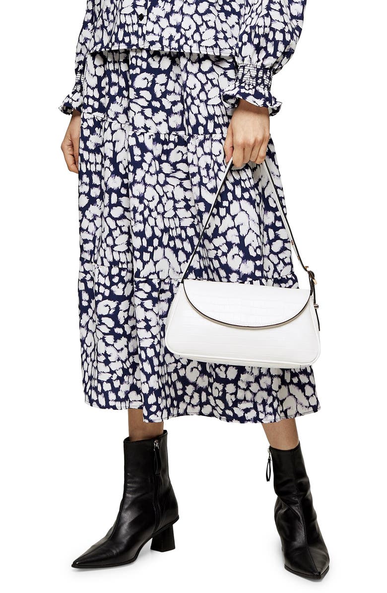 Topshop Sketch Animal Tiered Midi Skirt, Main, color, 