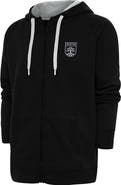 ANTIGUA Men's Antigua Black Austin FC Brushed Metallic Logo Victory Full-Zip Hoodie