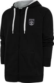 ANTIGUA Men's Antigua Black Austin FC Brushed Metallic Logo Victory Full-Zip Hoodie