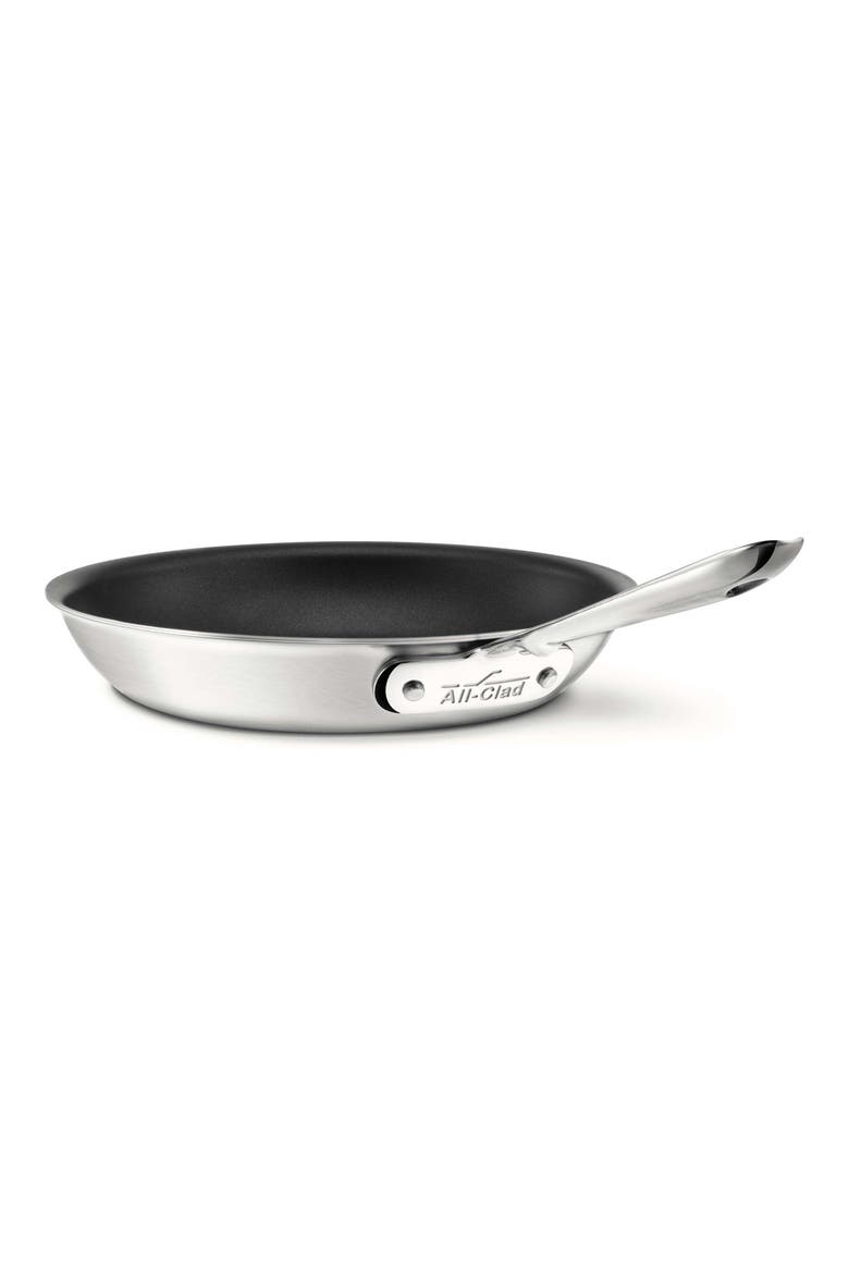 D5 Stainless Brushed 5-Ply Bonded Nonstick 10-Inch Fry Pan, Main, color, SILVER