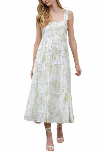 Blu Pepper Fruit Blossom Tie Strap Tiered Midi Sundress