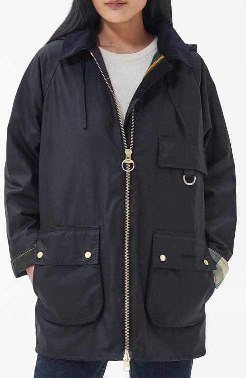Barbour Highclere Hooded Waxed Jacket In Black