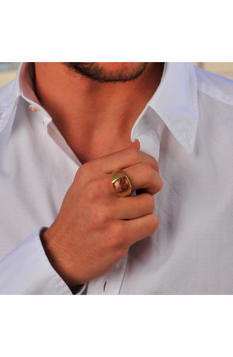 LuvMyJewelry Red Lace Agate Iconic Sterling Silver Men Signet Ring, Alternate, color, 14Kt Gold Vermeil On Sterling