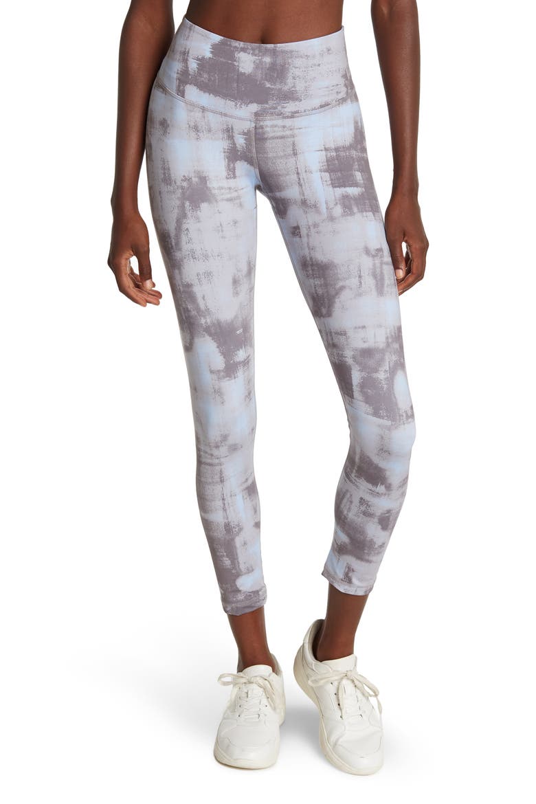 High Waist Daily Slim 7/8 Leggings, Main, color, GREY DECEMBER BRUSHSTROKE PRT