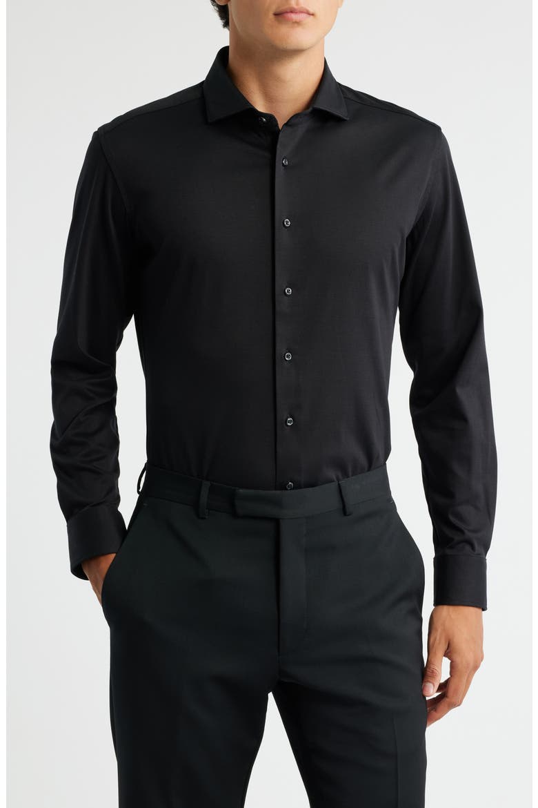 Jersey Slim Fit Dress Shirt, Main, color, BLACK