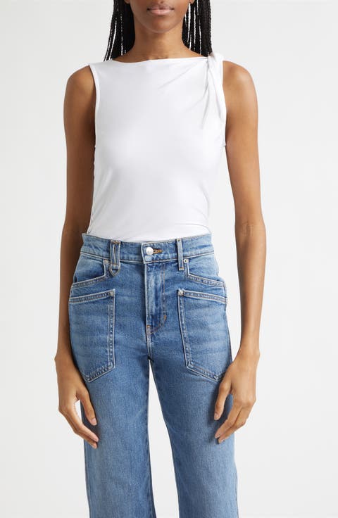 Otessa Twist Shoulder Ruched Top