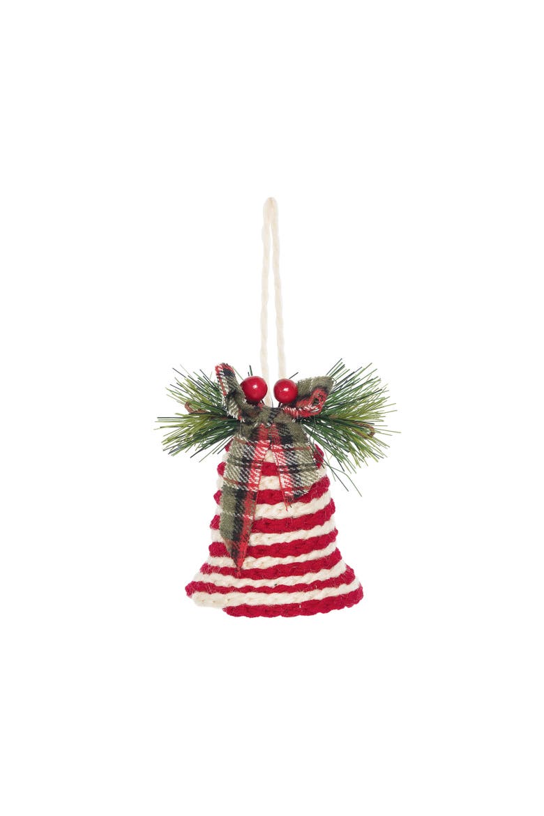 Macrame Stripes Bell Christmas Ornament, Main, color, Red