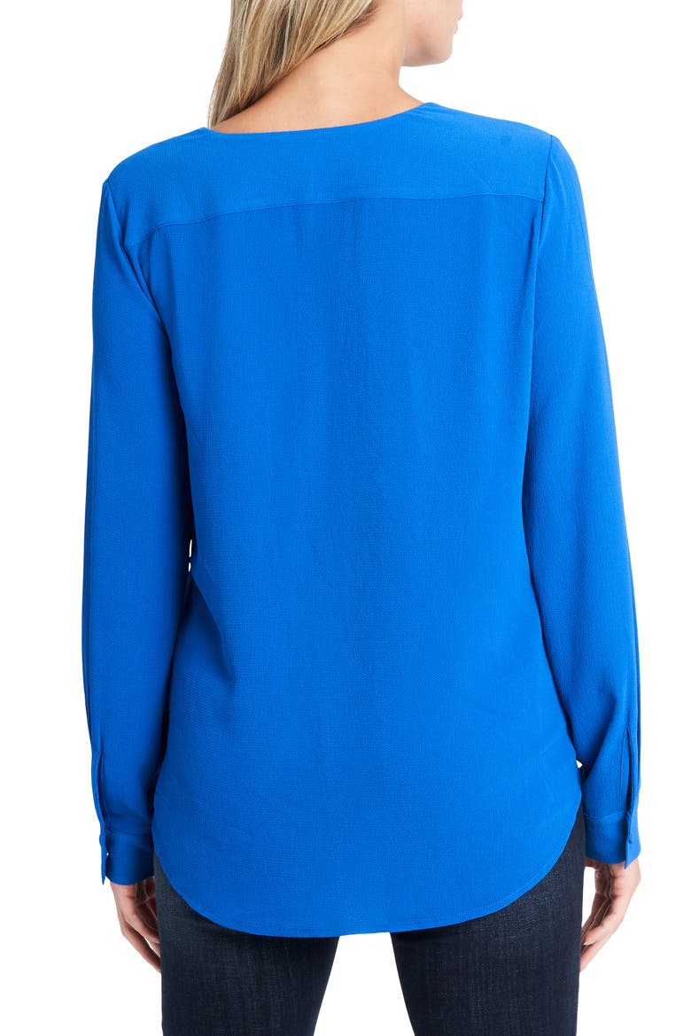 Long Sleeve Faux Wrap Blouse, Alternate, color, COBALT BLUE