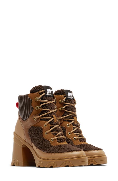 Brex™ Leather & Faux Shearling Block Heel Lace-Up Bootie (Women)