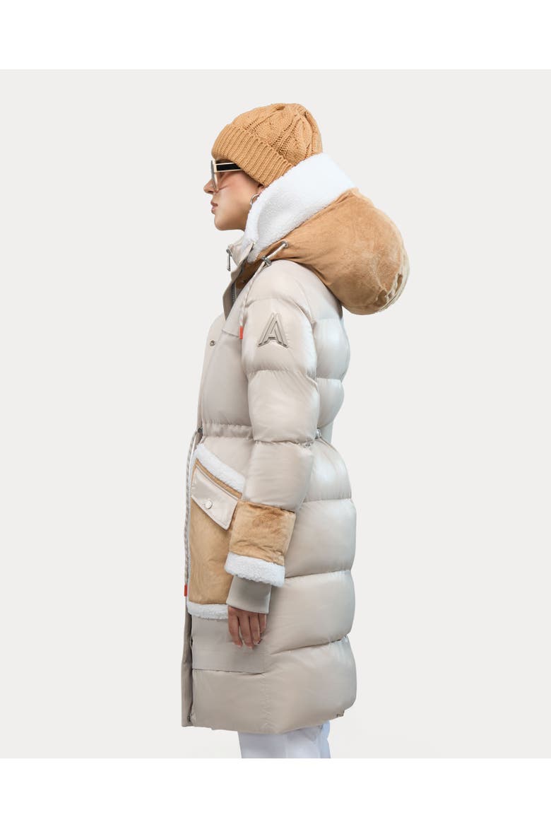 Malet Puffer Parka with Mixed Media Detailing, Alternate, color, Stone