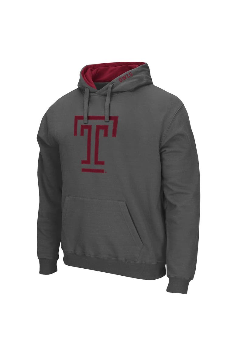 Men's Colosseum Charcoal Temple Owls Arch and Logo Pullover Hoodie, Alternate, color, Charcoal