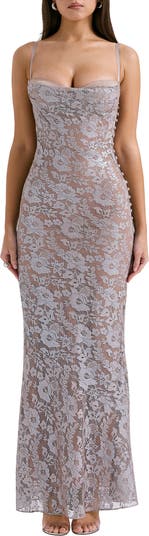 Azzurra Metallic Lace Body-Con Gown