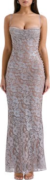 HOUSE OF CB Azzurra Metallic Lace Body-Con Gown