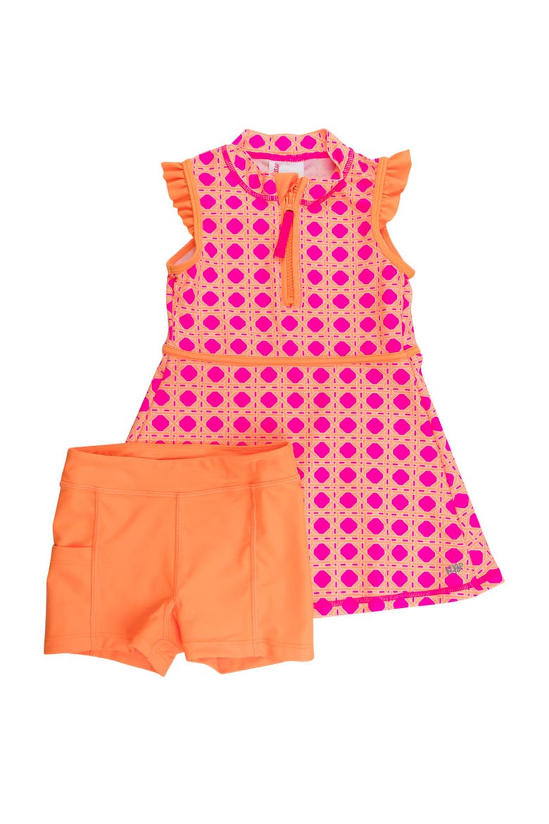 Girls Sleeveless Zip Ruffle Sleeve UPF50+ Active Dress, Main, color, Neon Sherbet Cane
