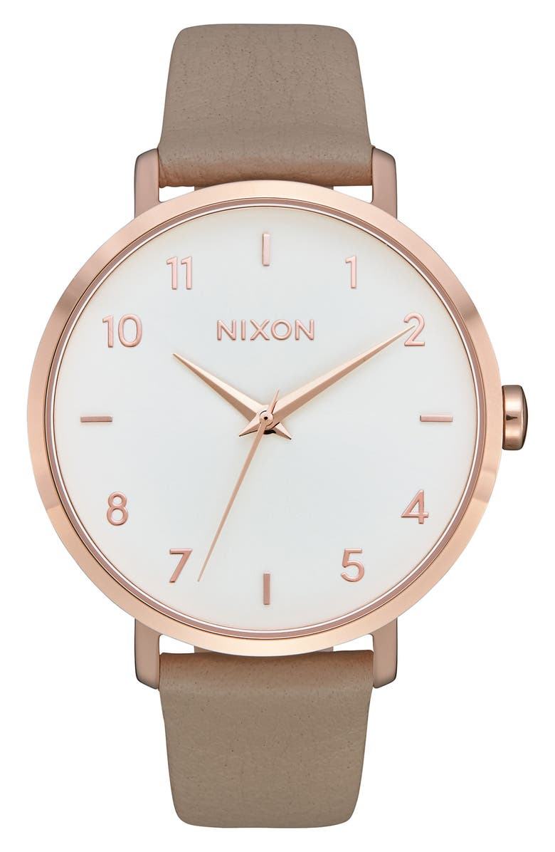 Nixon The Arrow Leather Strap Watch, 38mm, Main, color,