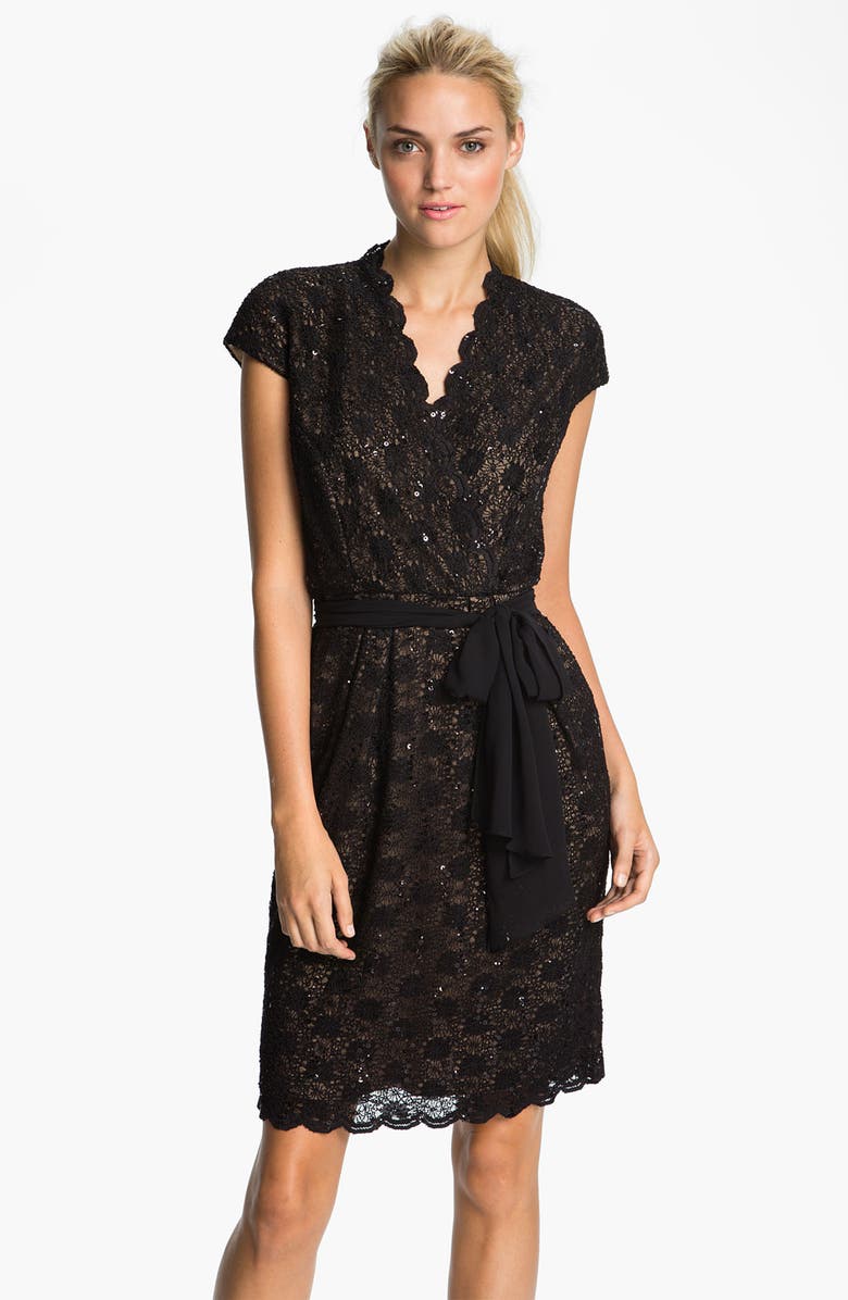 Alex Evenings Scalloped Lace Surplice Dress, Main, color,