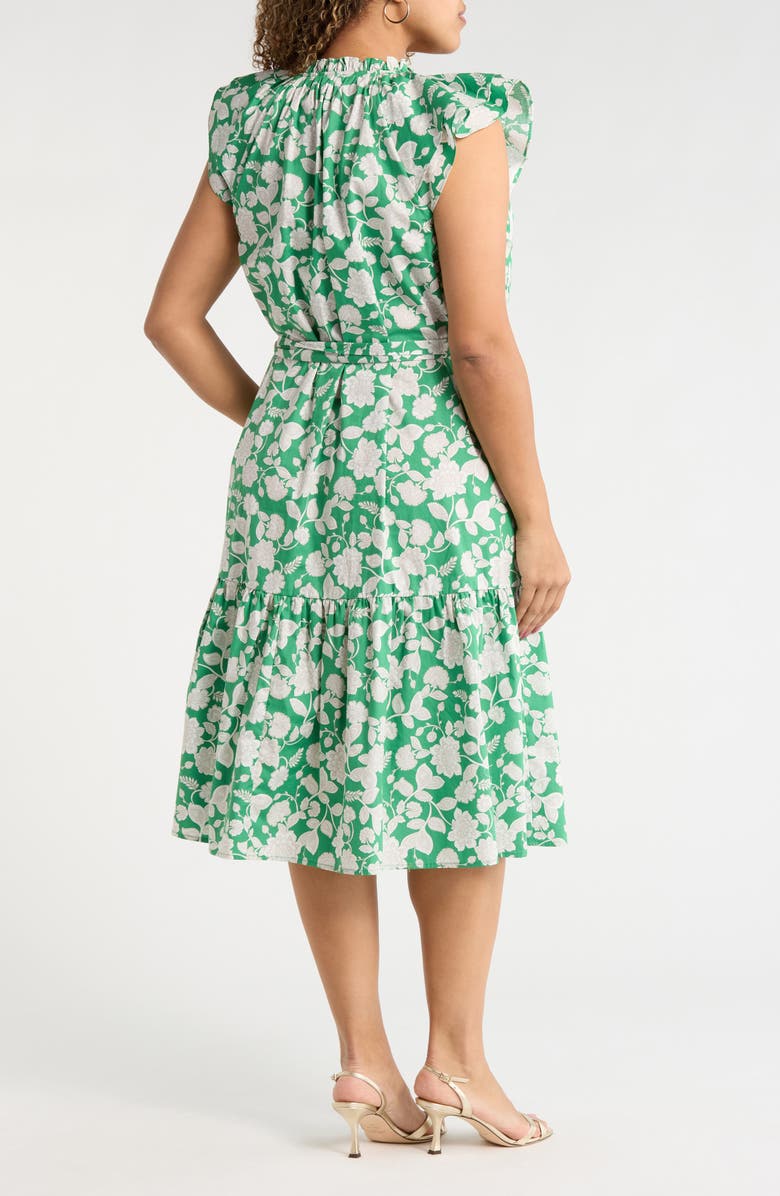 SUGARLIPS Baxley Floral Flutter Sleeve Cotton Dress, Alternate, color, Green-Grey