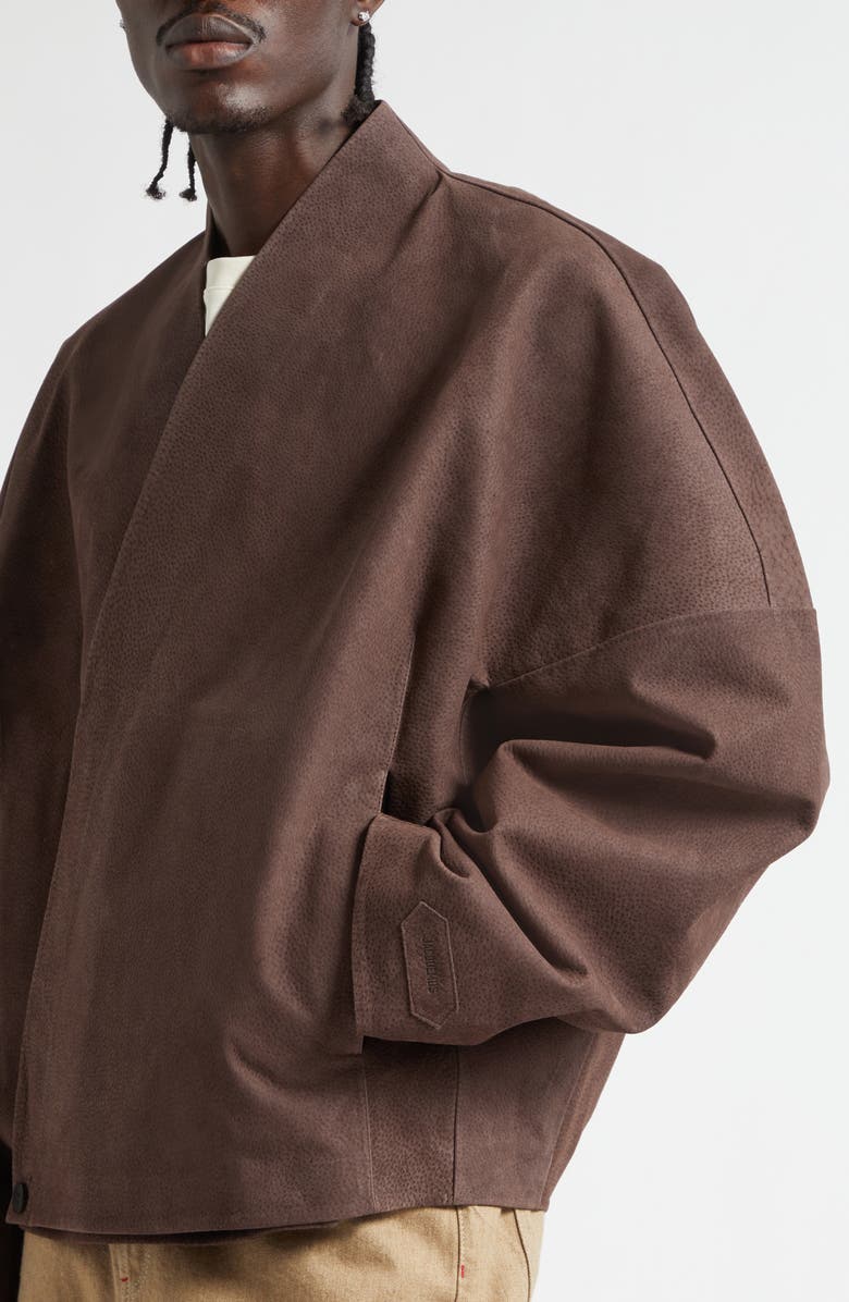 Jacquemus The Berger Wrapped Suede Jacket, Alternate, color, Dark Brown