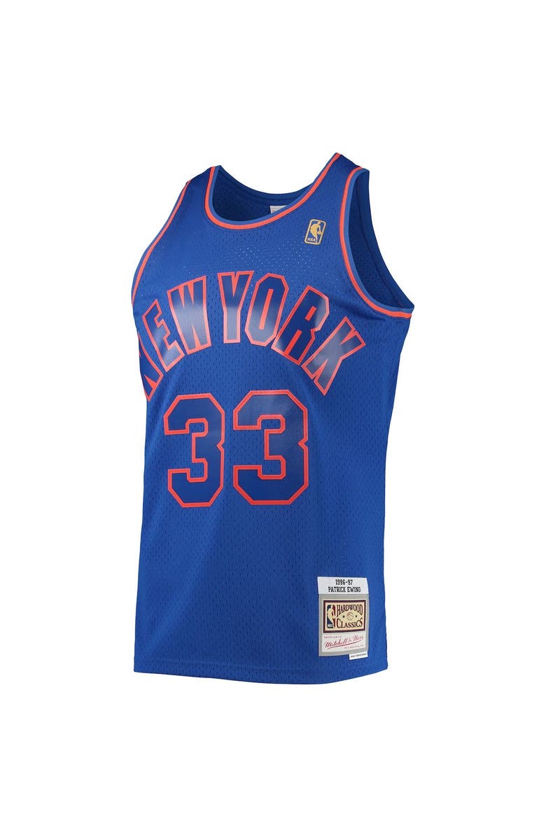 Mitchell & Ness Men's Mitchell & Ness Patrick Ewing Blue New York Knicks 1996/97 Hardwood Classics Swingman Jersey, Alternate, color,
