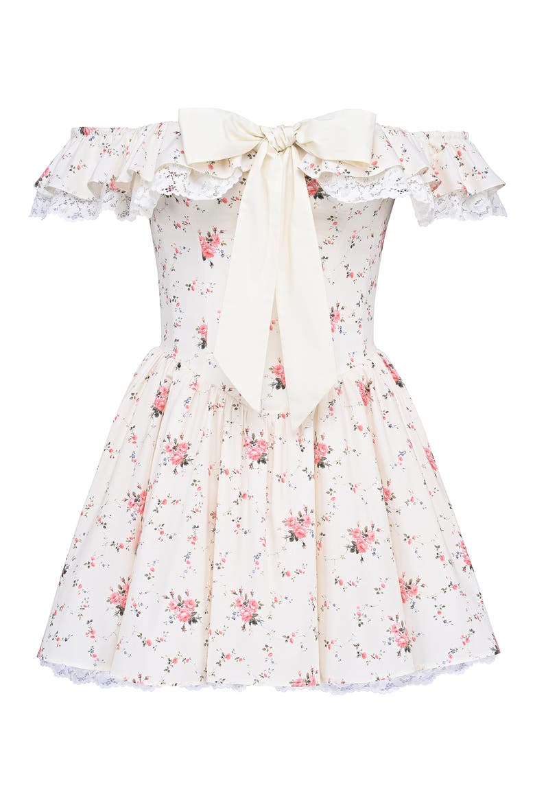 Jaide Off the Shoulder Minidress, Alternate, color, IVORY/ FLORAL BLUE PINK