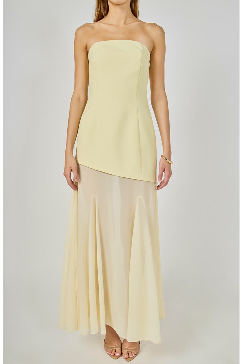 Strapless Combined Godet Maxi Dress, Main, color, YELLOW