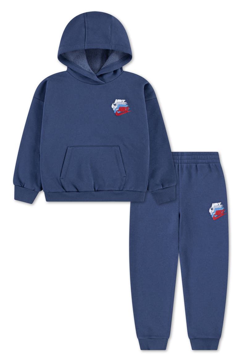 Kids' Graphic Fleece Pullover Hoodie & Pants Set, Main, color, MYSTIC NAVY