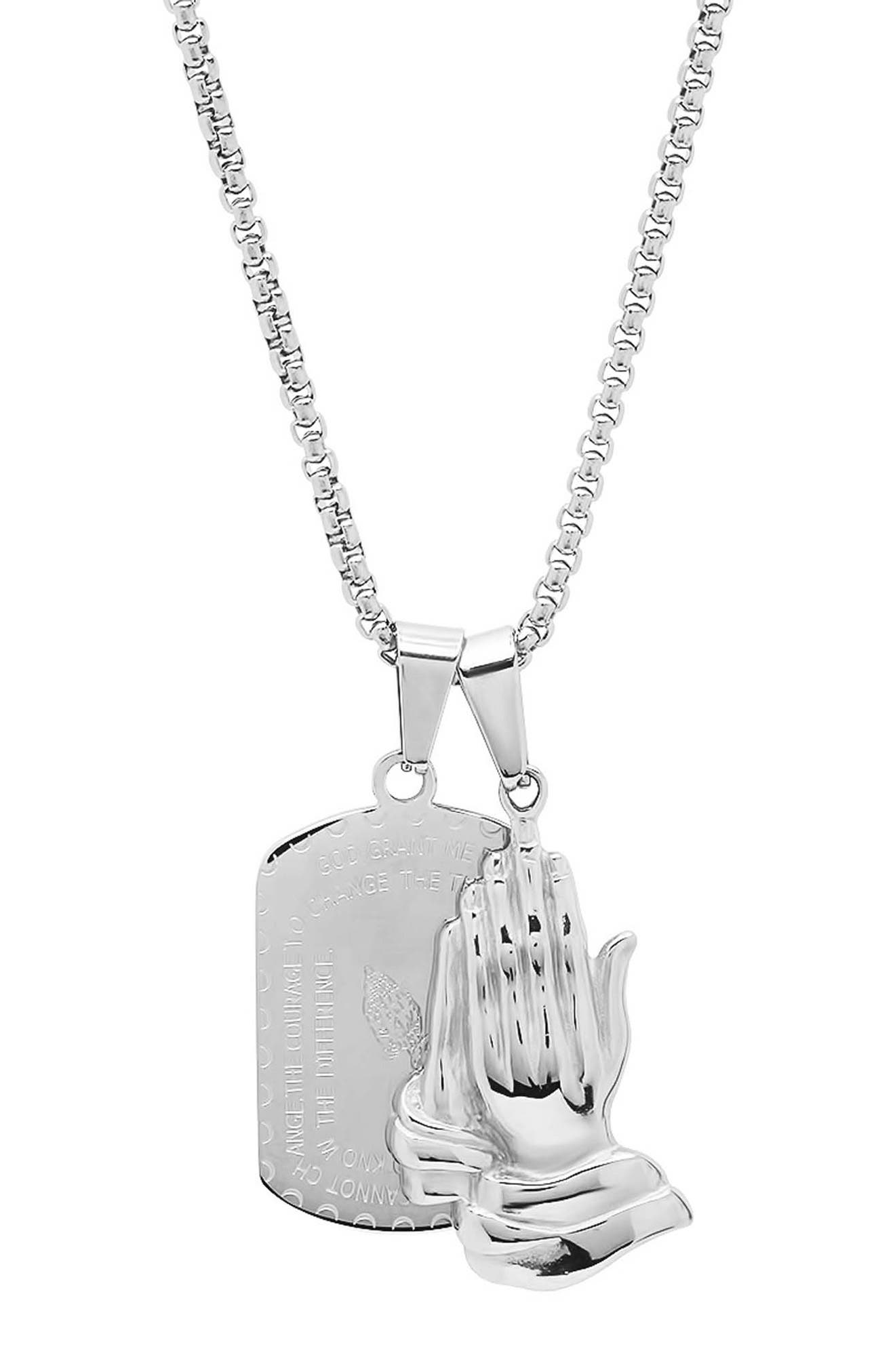 Men's Serenity Prayer Dog Tag Pendant Necklace
