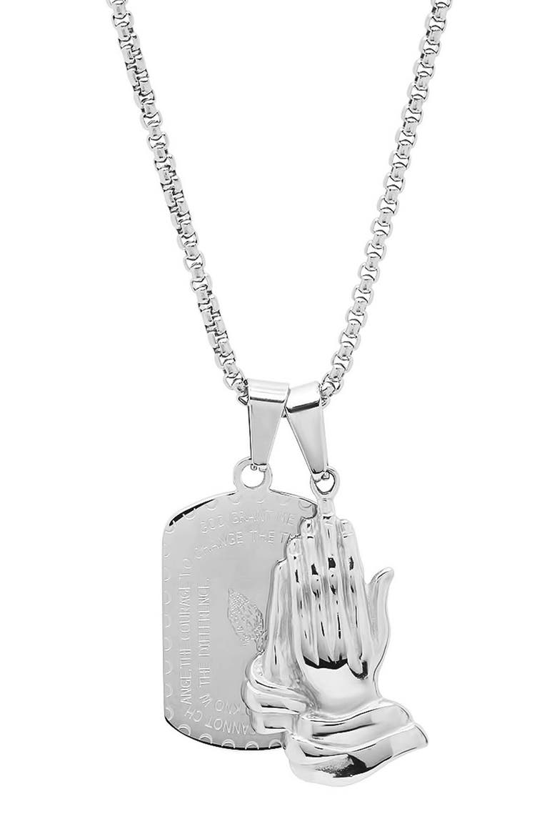 Men's Serenity Prayer Dog Tag Pendant Necklace, Main, color, SILVER