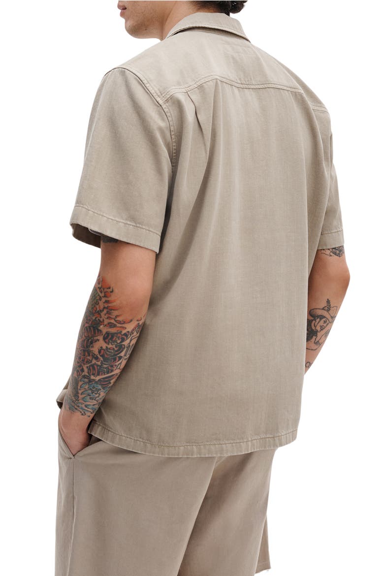 Resort Short Sleeve Denim Button-Up Shirt, Alternate, color, TAN