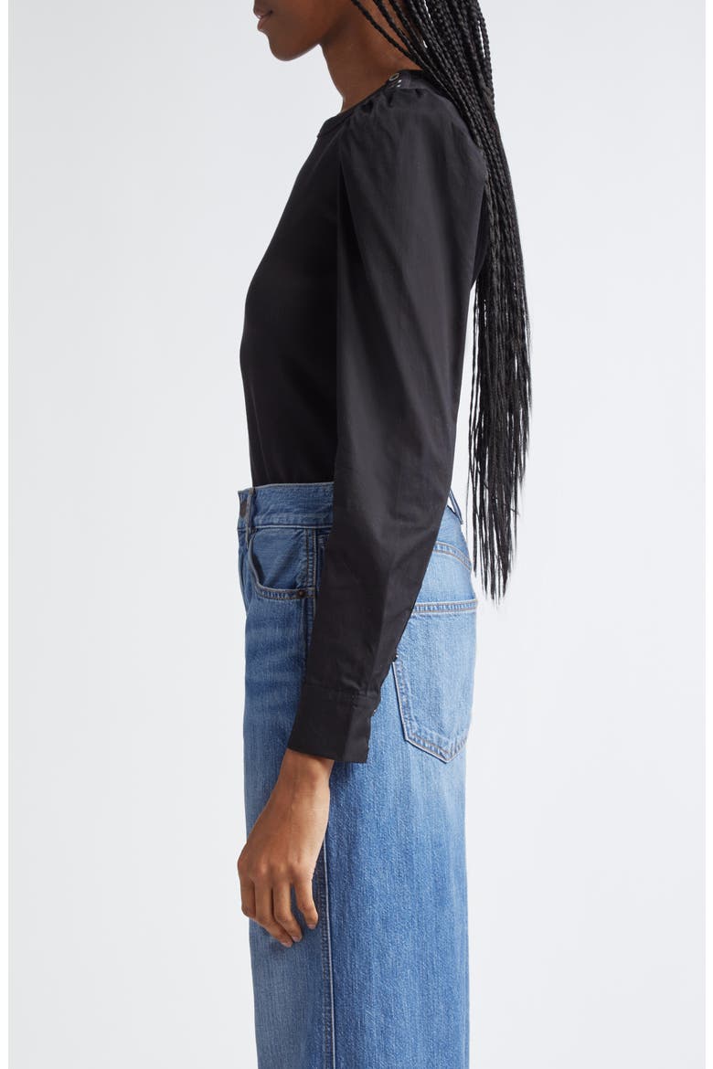 Fersia Mixed Media Balloon Sleeve Top, Alternate, color, BLACK