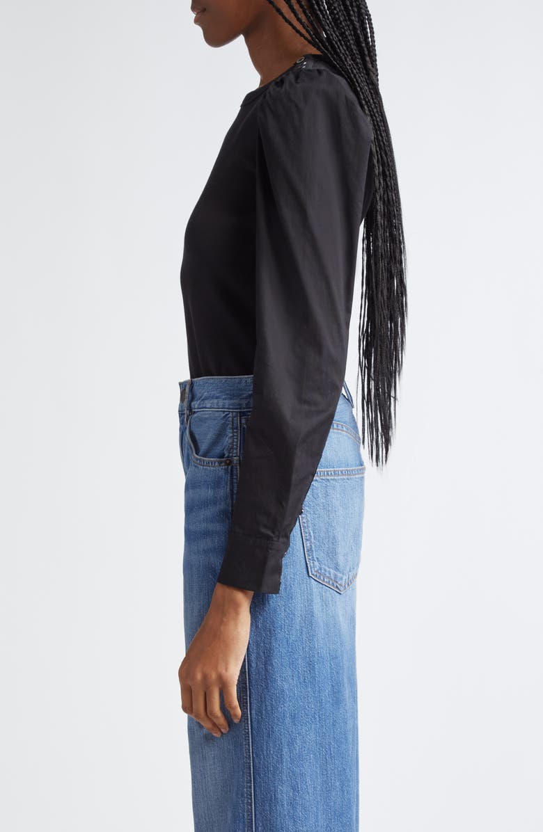 Veronica Beard Fersia Mixed Media Balloon Sleeve Top, Alternate, color, Black