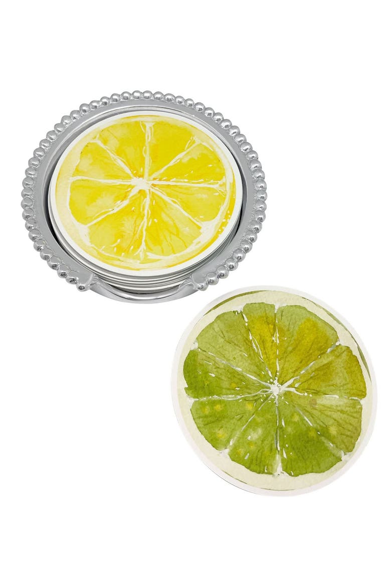 Lemon & Lime Beaded Coaster Set, Alternate, color, SILVER