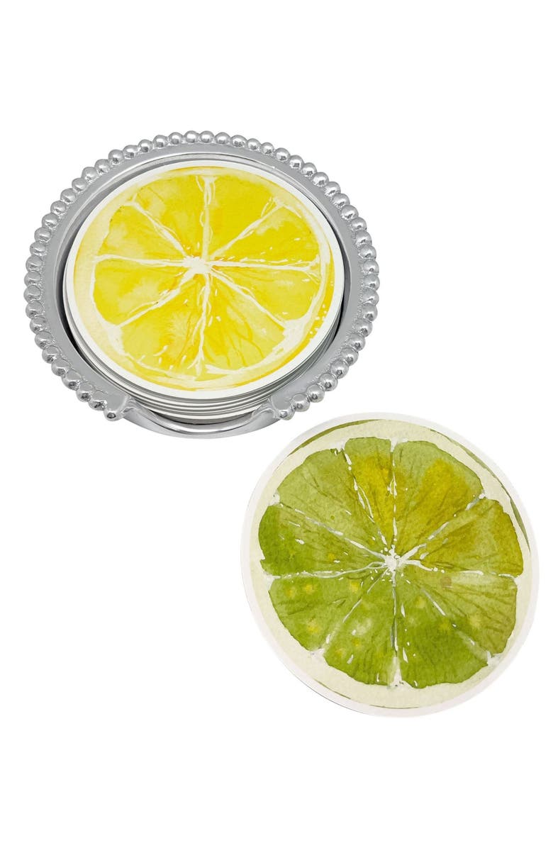 Mariposa Lemon & Lime Beaded Coaster Set, Alternate, color, Silver
