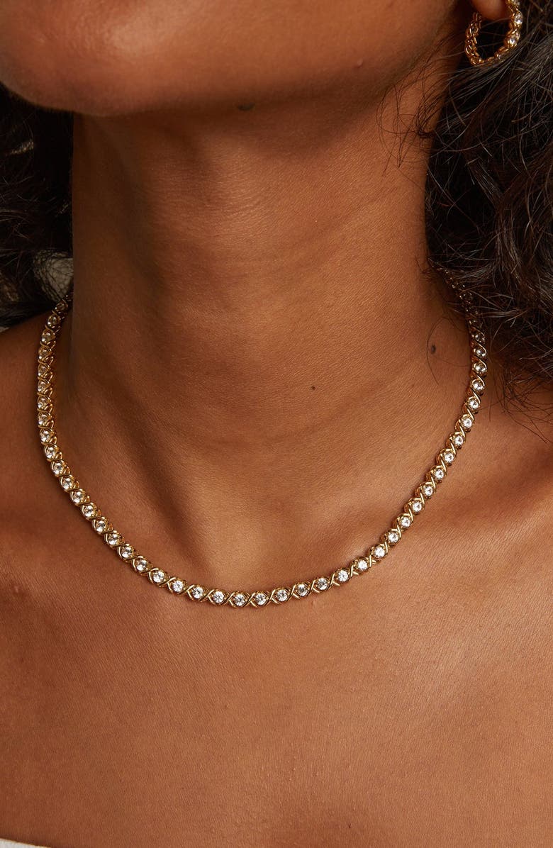 Aurate New York X Estate Lab-Grown Sapphire Tennis Necklace, Alternate, color, Gold