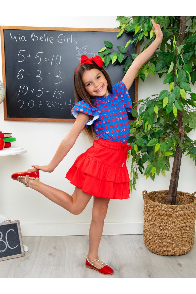 Classic Charm Apple Dot Flutter Top and Skirt Set, Alternate, color, Red
