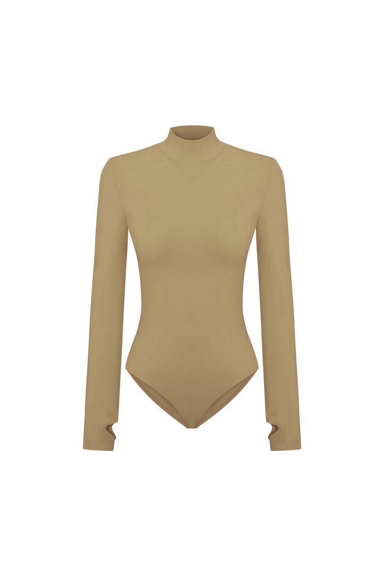 Cotton High Neck Bodysuit- Covert Green, Alternate, color, COVERT GREEN